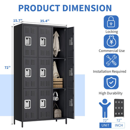 GarveeLife Employee Lockers for Office 9 Doors, Metal Sorage Locker Combination for Employees, Industries Double Tier Metal Locker for Home, School, Gym