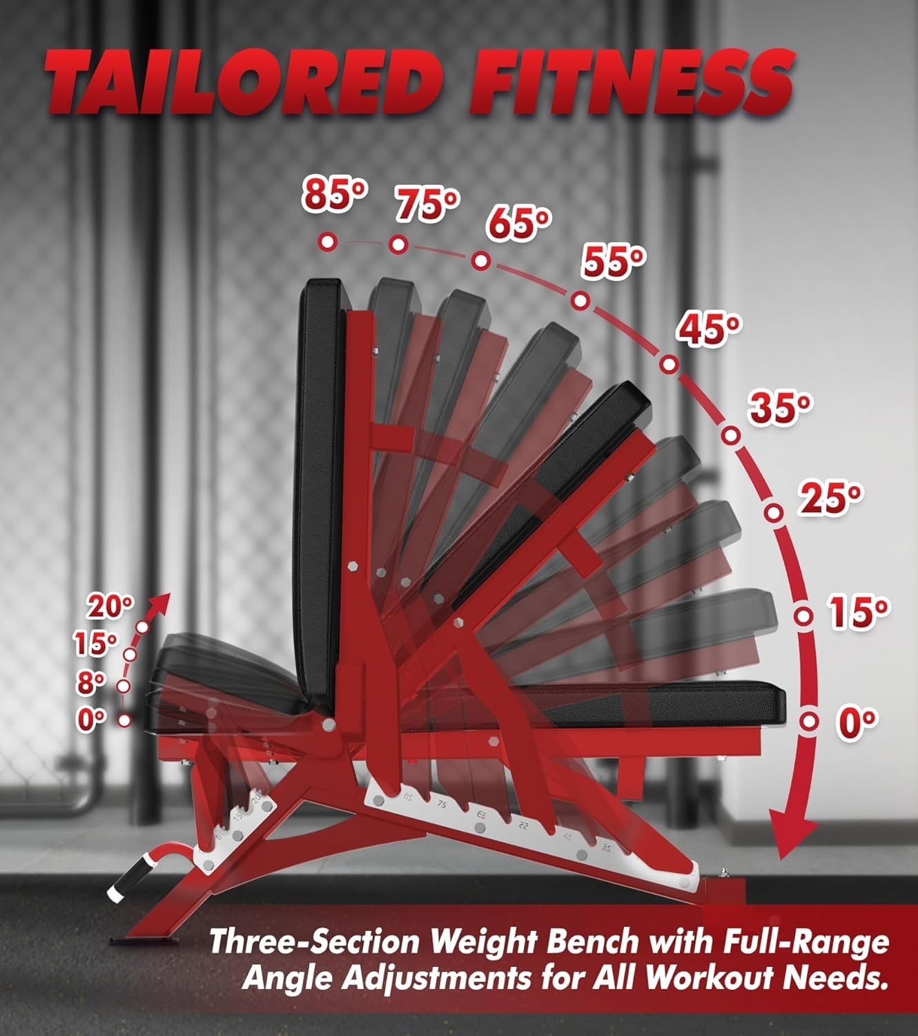 RITFIT Adjustable Weight Bench with Multiple Back Positions for Full Body Workouts, Incline, Decline, and Flat Settings for Home Gym Strength Training, 1300LB Capacity (Red,with 2x5lb rubber dumbbells)