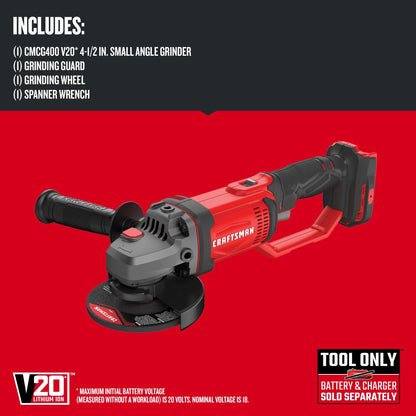 CRAFTSMAN V20* Angle Grinder, Small, 4-1/2-Inch, Tool Only (CMCG400B)