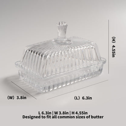 Clear Glass Butter Dish with Lid, Covered Crystal Butter Stick Holder Tray, Glass Butter Storage Container for Fridge Countertop