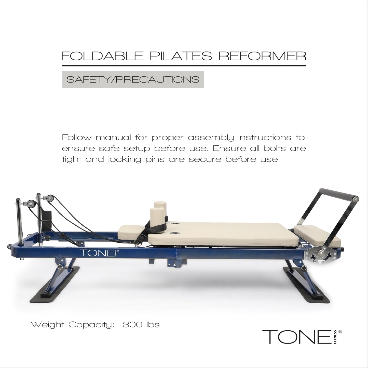 Tone Fitness Foldable Pilates Reformer – Portable Pilates Machine with Adjustable Resistance Bands, Smooth Glide Carriage & Full-Body At-Home Pilates Workout Equipment
