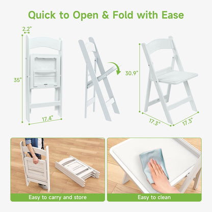 Real Relax White Resin Folding Chairs with Cushion - Comfortable Foldable Plastic Chair - Stackable Chairs with Padded Seats - Indoor/Outdoor Chairs for Events, 600lbs Capacity(10 Pack)