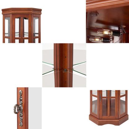 Corner Curio Cabinet with Lighting System, Adjustable Tempered Glass Shelves and Acrylic Mirror Back for Display, Compact Corner China Cabinet for Living Room (E26 Bulb Not Included) (Dark Walnut)