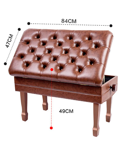 FKTHYO Leather Piano Bench Deluxe PU Leather Piano Bench,Auto Lift Piano Stool with Large Storage Box,Keyboard Bench Vanity Stool,84 x 47 x 49-59CM,Teak