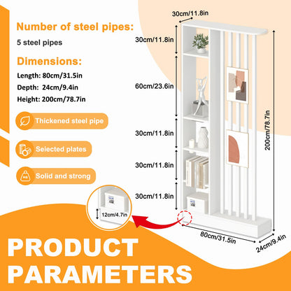 Wall Room Divider, Freestanding Wood Room Divider Shelf with Shelves, Divider Screen Separator Screen with Storage, Wall Divider for Room Separation, for Home Office Decorative(White,39.4IN)