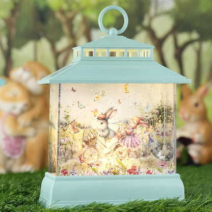 Skiennix Easter Snow Globe Lantern - Light-Up Bunny & Egg Decor with Timer | Glitter Spring Tabletop Decoration