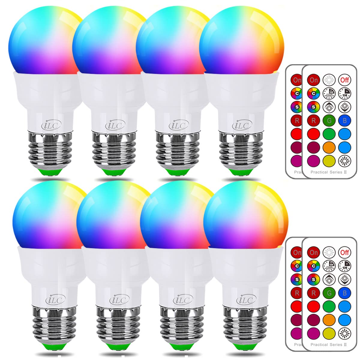 ILC RGB LED Color Changing Light Bulb, 40W Equivalent, 450LM, 2700K Warm White 5W E26 Screw Base RGBW, Flood Light Bulb- 12 Color Choices - Timing Infrared Remote Control (4 Pack)