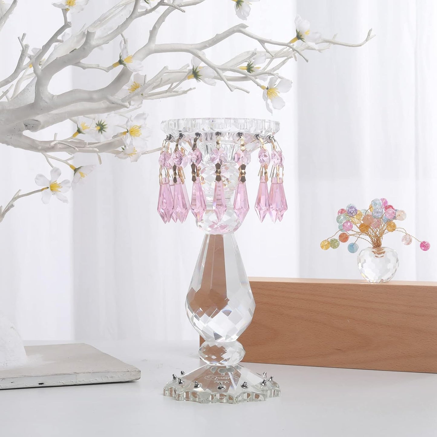 20pcs Pink Crystals Prisms Glass Tip Beads Replacement Chandelier Icicle Drop Pendants Octagon Crystal Beads Gold Pins