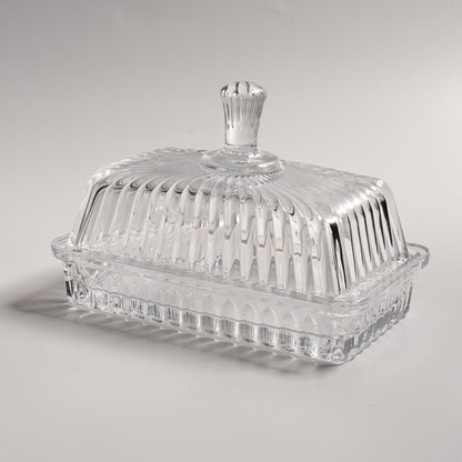 Clear Glass Butter Dish with Lid, Covered Crystal Butter Stick Holder Tray, Glass Butter Storage Container for Fridge Countertop