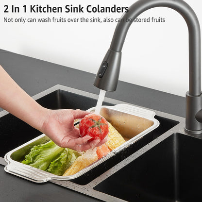 pollock 4 In 1 Collapsible Sink Colander for Kitchen Food Grade 304 Stainless Steel Over the Strainer Extend Drain Basket Washing Vegetable Fruits,Dishes