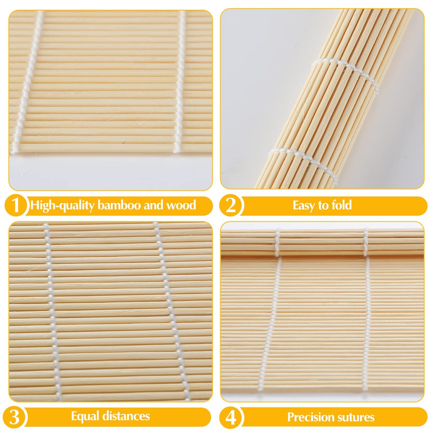 Hoolerry 24 Pcs Sushi Mat Bulk Bamboo Sushi Making Roller Non Stick Square Rolling Mat for Home Party Supplies, 9.5" x 9.5"
