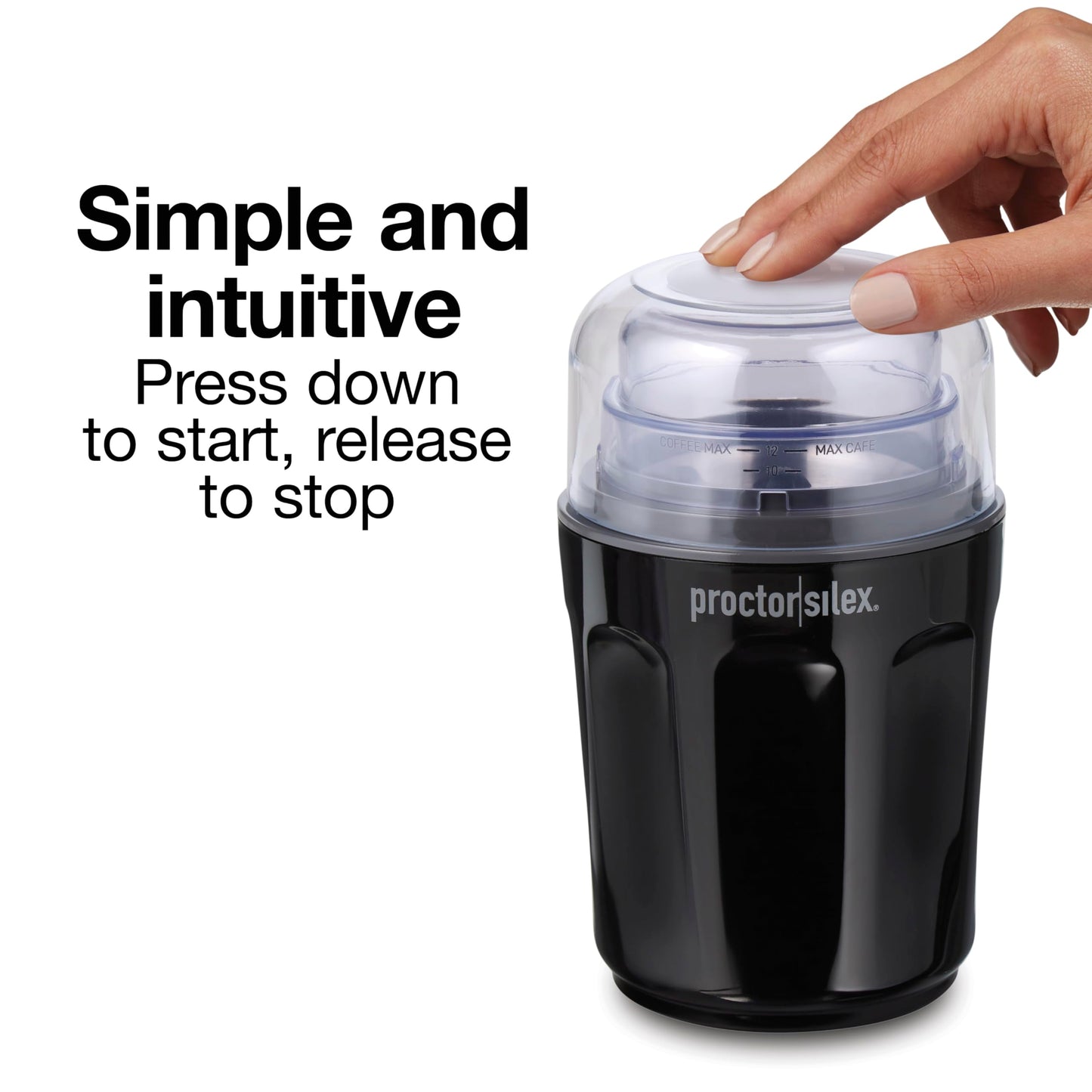 Proctor Silex Sound Shield Electric Coffee Grinder for Quiet Grinding, Stainless Steel Blades, Beans, Spices and More, 12 Cups, Black (80402)
