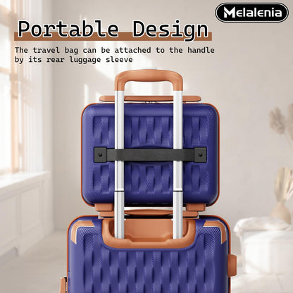 Melalenia Luggage Sets 7 Piece Hard Shell Carry on Suitcase with Spinner Wheels and TSA Lock, Lightweight Travel Duffel Bag for Women, Men, Navy Brown