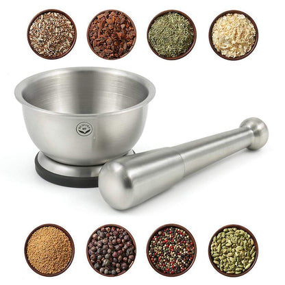 NewlineNY Stainless Steel Hand Masher & Bowl, Mortar and Pestle Set