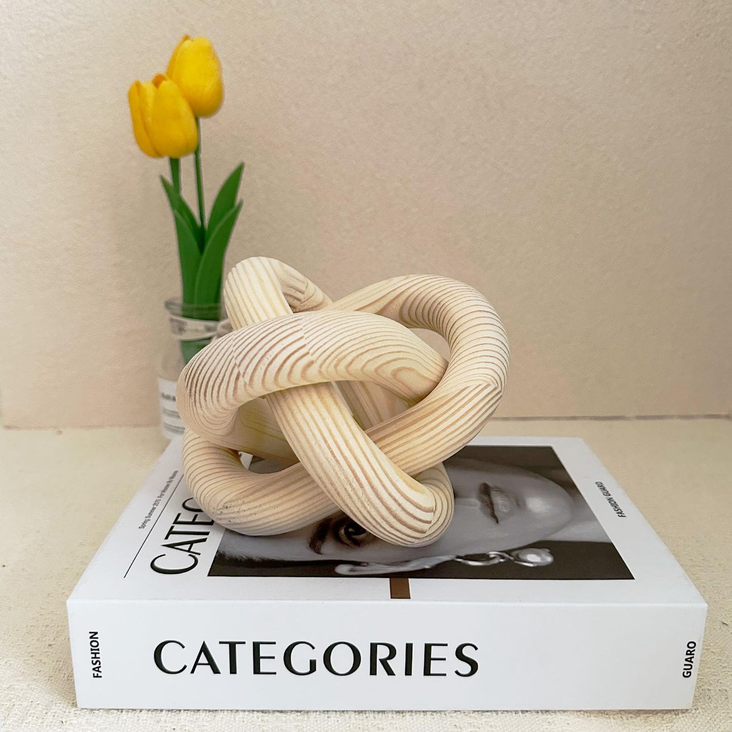 EMINGSKY 3-Link Wood Knot Chain Link Coffee Table Decor Boho Natural Wooden Knot Hand Carved Decorative for Modern Farmhouse Home Living Room Bedroom Shelf Decoration (Natural)