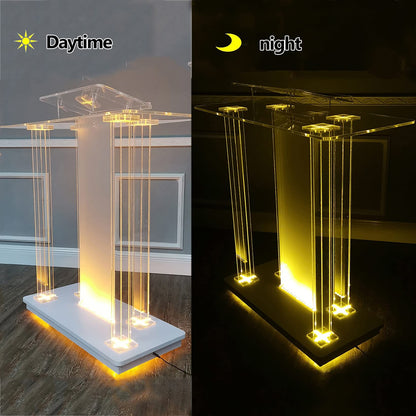 Transparent Personalized Podium46” H Portable Rolling Speaker StandIdeal for EventsWeddingsCorporateReceptionLightweightEasy to Transport