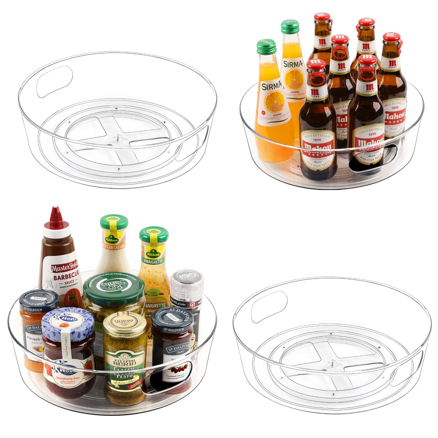 GUZON 4 Pack Lazy Susan Organizer for Cabinet, Upgraded 11.5" Clear Turntable Organizer with Handles and Raised Edge, Lazy Susan for Table Top, Pantry Organizers and Storage for Kitchen, Refrigerator