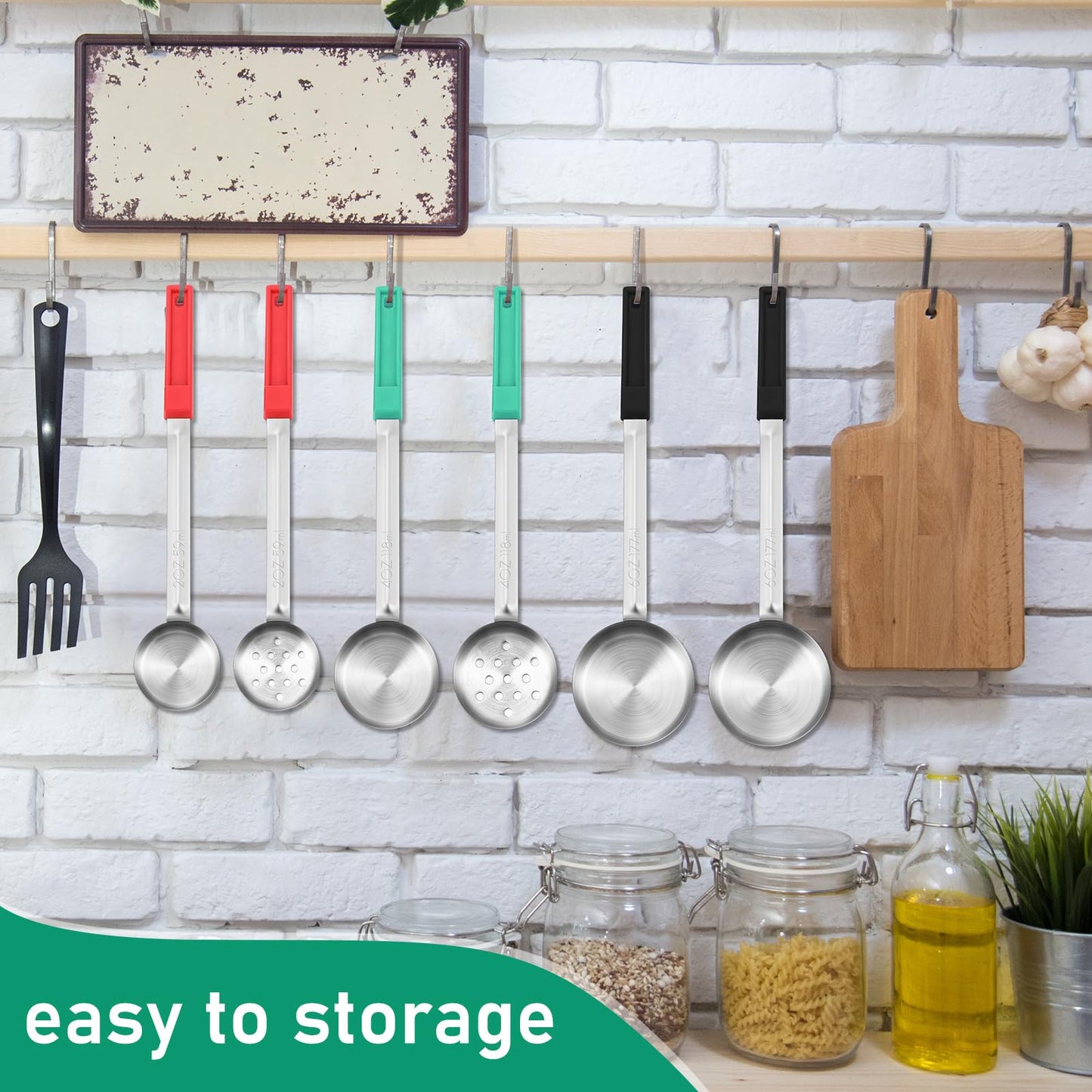 Reallnaive 6 Pcs Portion Control Serving Spoons, Restaurant Measuring Serving Ladle Utensils, Portion Control Slotted and Unslotted Scoops for Weight Loss, Kitchen, 3 Size