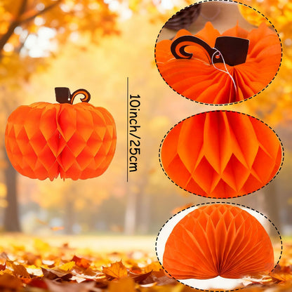 12 Pack Fall Pumpkins Centerpieces for Tables 10 Inch Thanksgiving Honeycomb Tissue Ball Hanging Pumpkins Maple Harvest Home Party Decoration Supplies