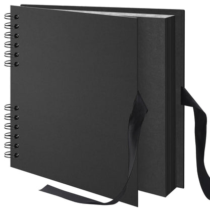 Remowith 10×10 inch Scrapbook Photo Album DIY Picture Book 40 Pages, Thick Kraft Paper Scrap Book Album with Silk Ribbon Wedding Guest Book Memory Book for Baby, Family, Travel (Black)