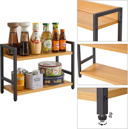 IBUYKE 2-Tier Industrial Spice Rack, Desktop Storage Organizer for Kitchen, Office, Living Room, Nature, UTLJ002N