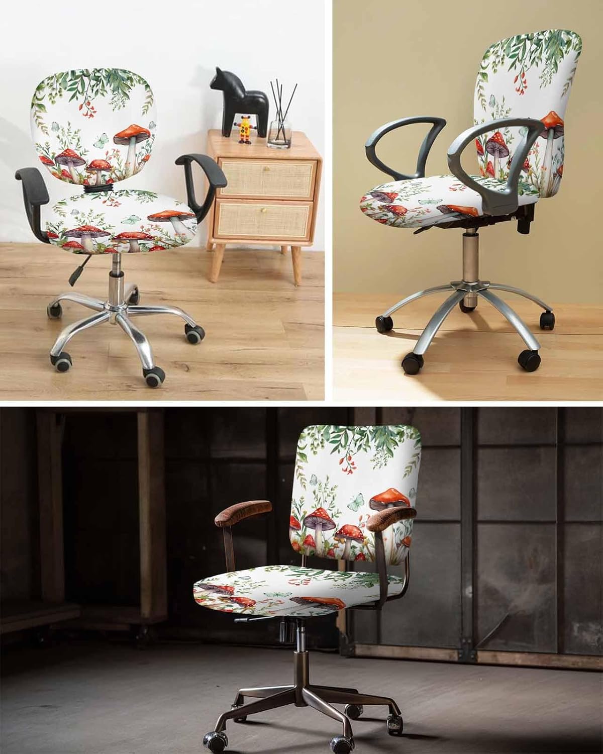Mushroom Eucalyptus Office Chair Covers, Stretchable 2 Piece, Soft Decorative Computer Desk Chair Cover Protector,