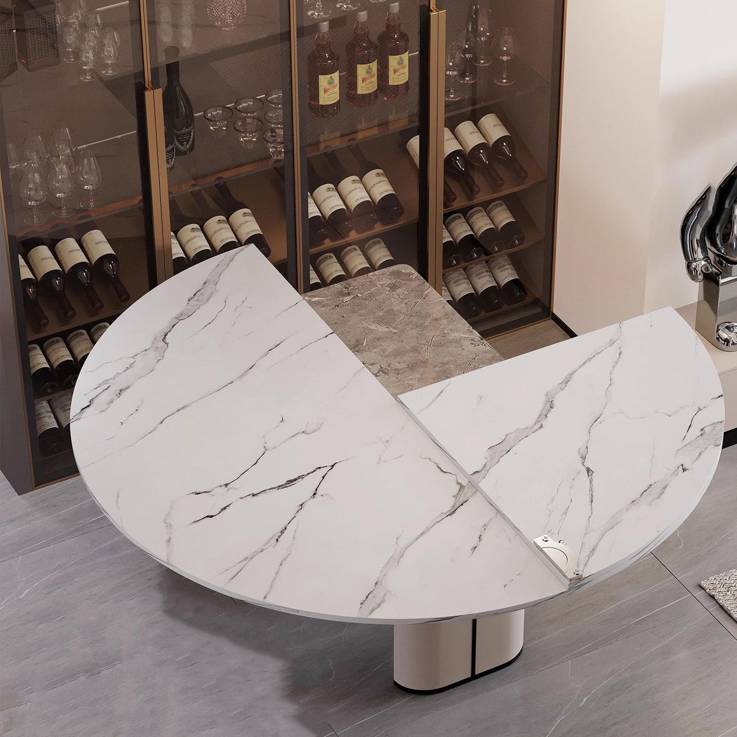 QJSZMEI Large Round Folding Table Top, 4-Folding Wood Table top, Temporary Replacement Inoor Outdoor Tops for Dining and Coffee(Marble White, D-150cm/59in)