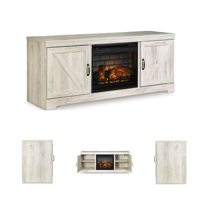 Signature Design by Ashley Bellaby Farmhouse 63" TV Stand with Electric Fireplace for TVs up to 72", Whitewash