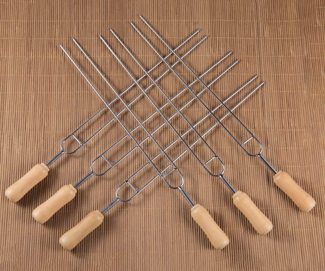 IMEEA Double Pronged Skewers for Grilling Stainless Steel Kabobs Barbecue Skewers with Wooden Handle 15.3-Inch