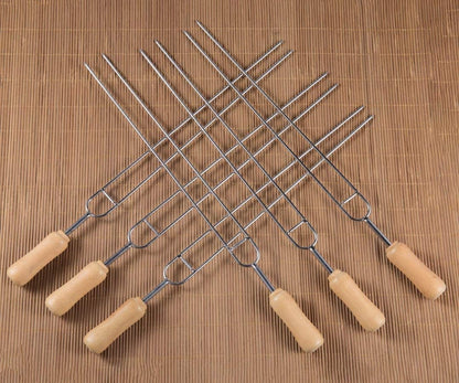IMEEA Double Pronged Skewers for Grilling Stainless Steel Kabobs Barbecue Skewers with Wooden Handle 15.3-Inch