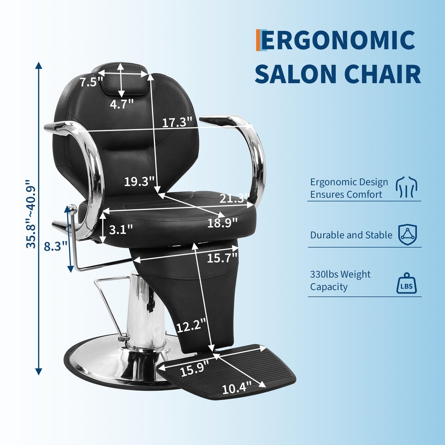 MERXENG Hydraulic Salon Styling Chair, 360° Swivel Recliner Barber Chair with PU Leather Seat, Adjustable Height & Backrest for Hair Salon, Spa, Tattoo, Home Use