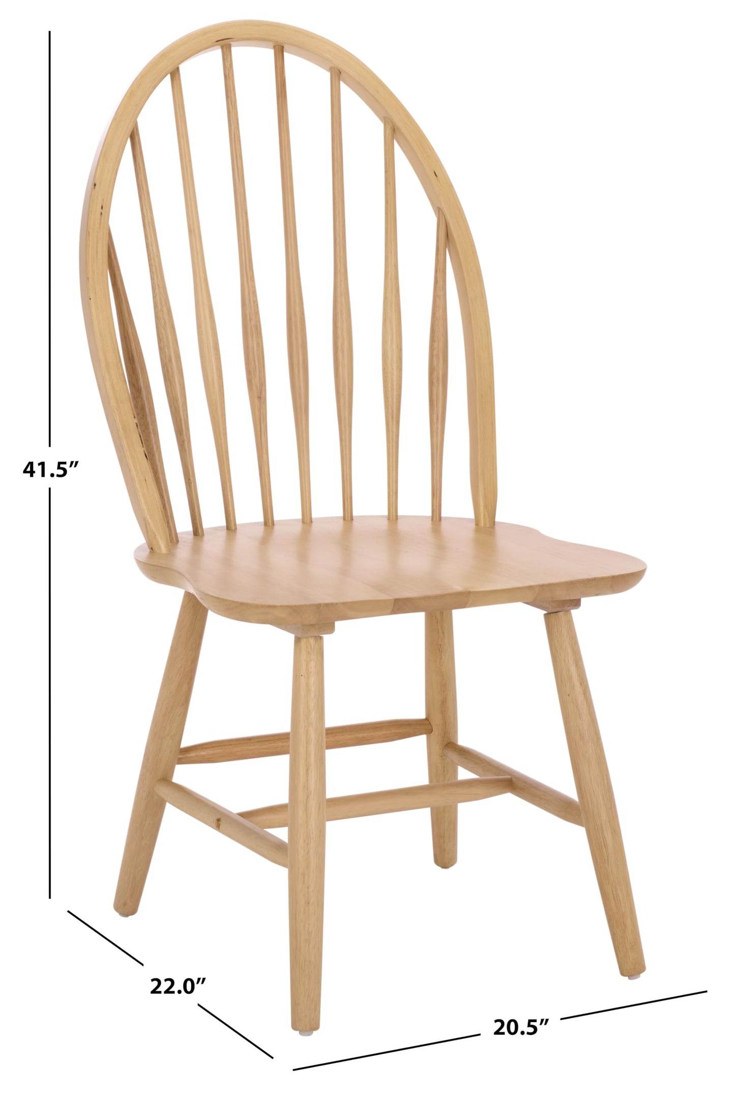 SAFAVIEH Furniture - Wendall Chair Set of 2 - Natural Solid Wood - Windsor Style High Back Spindle Chair - Ideal for Dining Room, Kitchen, 18" Seat Height (DCH8509B-SET2)