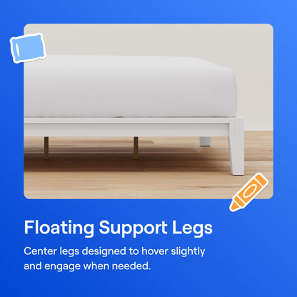 Nectar Kids Bamboo Platform Bed Frame - Full - White - Floating Center Support Legs - 12” Height - Easy Tool Free Set Up - Durable & Kid-Friendly - Sturdy Wooden Slats for Support