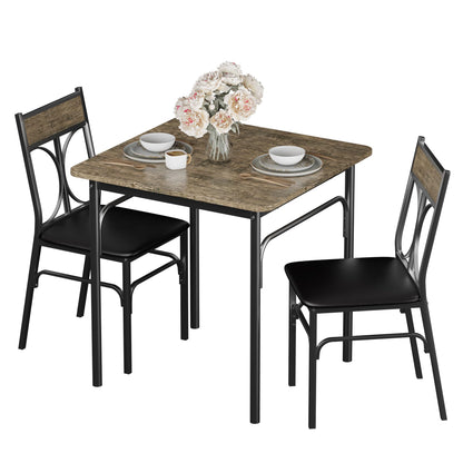 VECELO 3 Piece Dining Table Set for 2, Kitchen Table Set with 2 Chairs for Small Space, Space-Saving and Modern Design, Apartment, Easy to Assemble,Classic Brown