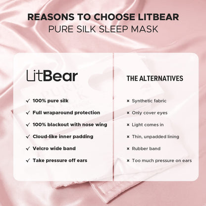 LitBear Silk Sleep Mask for Side Sleeper, Eye Mask Sleeping for Women Men 100% 22 Momme Pure Mulberry Silk, Face-Hugging Padded Eye Cover for Sleeping with Adjustable Band (Black)