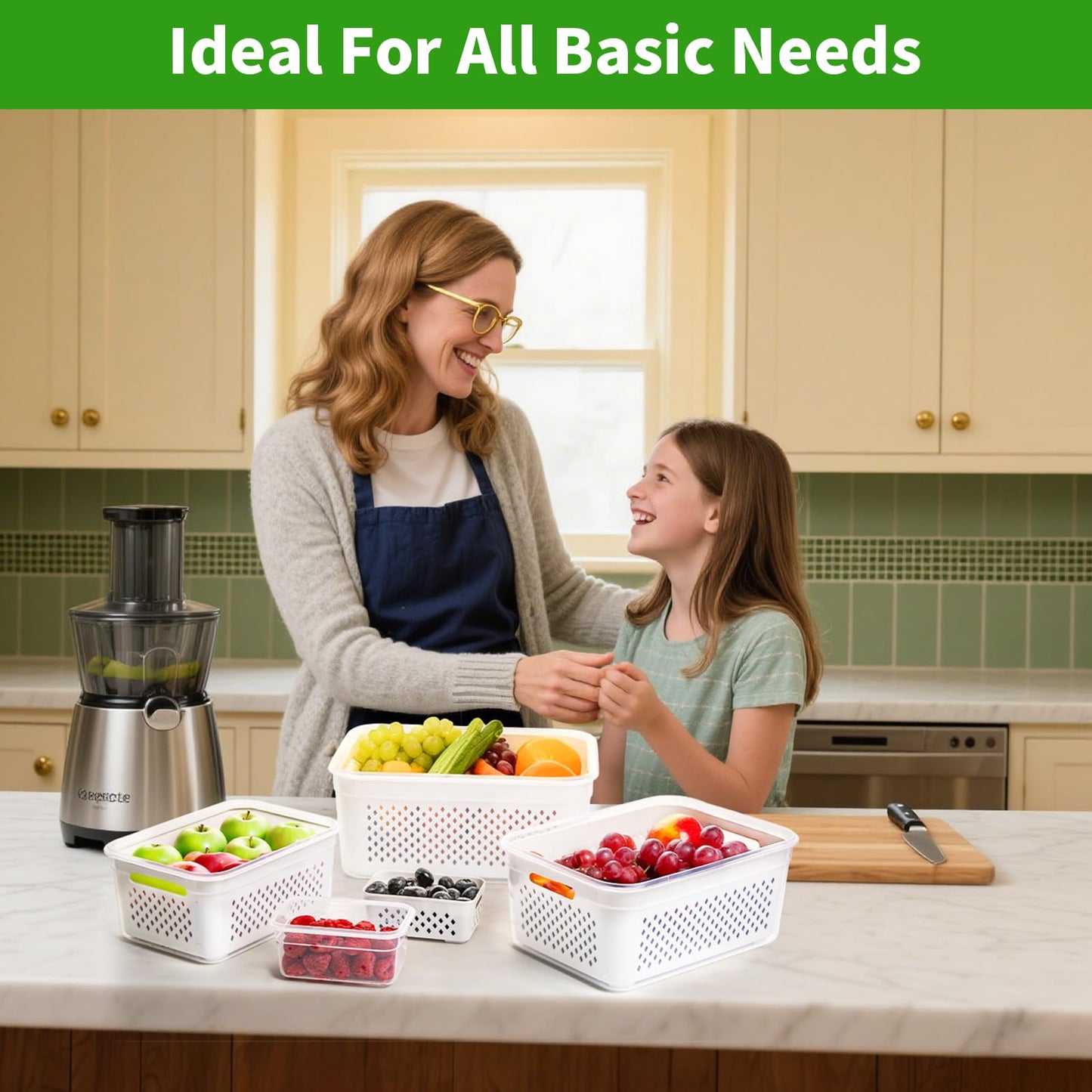 PRAKI 5-Pack Large Fruit Storage Containers for Fridge with Removable Colander, 2 in 1 Produce Storage Containers, BPA-Free Fridge Organizers and Storage Keep Fruits, Vegetables, Berry Fresh Longer
