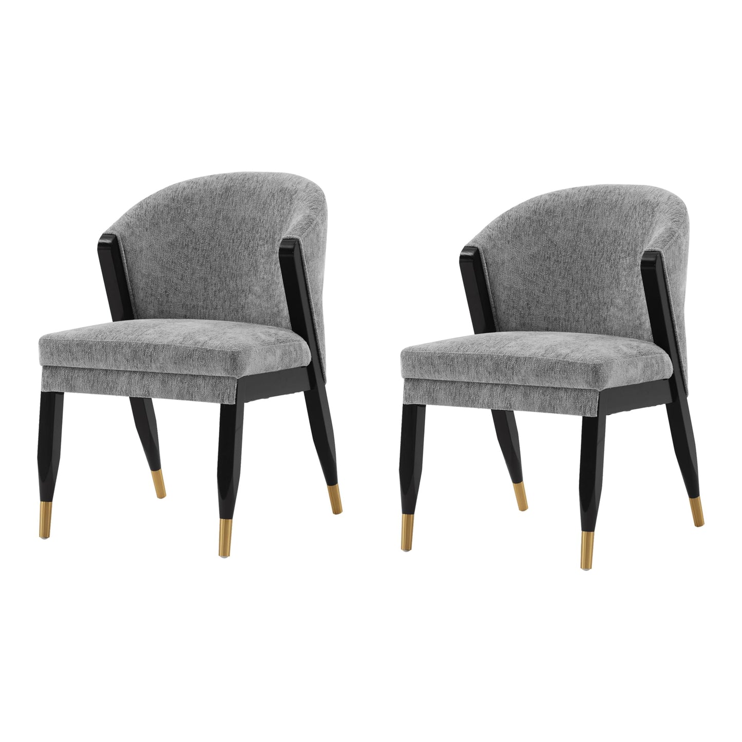 Manhattan Comfort Ola Modern Boucle Dining Chairs with High Density Foam Padding, Unique Wood Frame with Metal Gold Tips, Fully Assembled Kitchen Armchairs, Set of 2, Grey