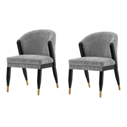 Manhattan Comfort Ola Modern Boucle Dining Chairs with High Density Foam Padding, Unique Wood Frame with Metal Gold Tips, Fully Assembled Kitchen Armchairs, Set of 2, Grey