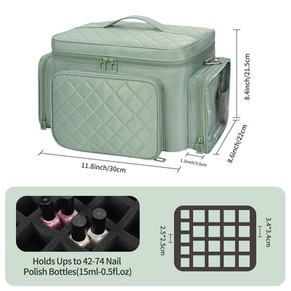 Bagmoly Nail Polish Organizer, Nail Polish Storage Holds 42+ Bottles & Nail Lamp, Portable Travel Nail Kit Storage Carrying Case Fits Nail Suppiles, Gift for Manicurist, Grils - Green