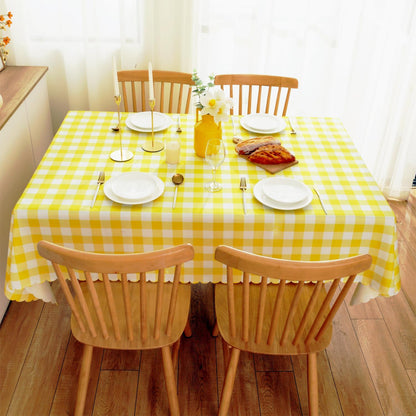 MANGATA CASA 2PCS Yellow Gingham Tablecloth, Waterproof Checkered Table Cloth for Square Tables, Light Yellow 52x52in