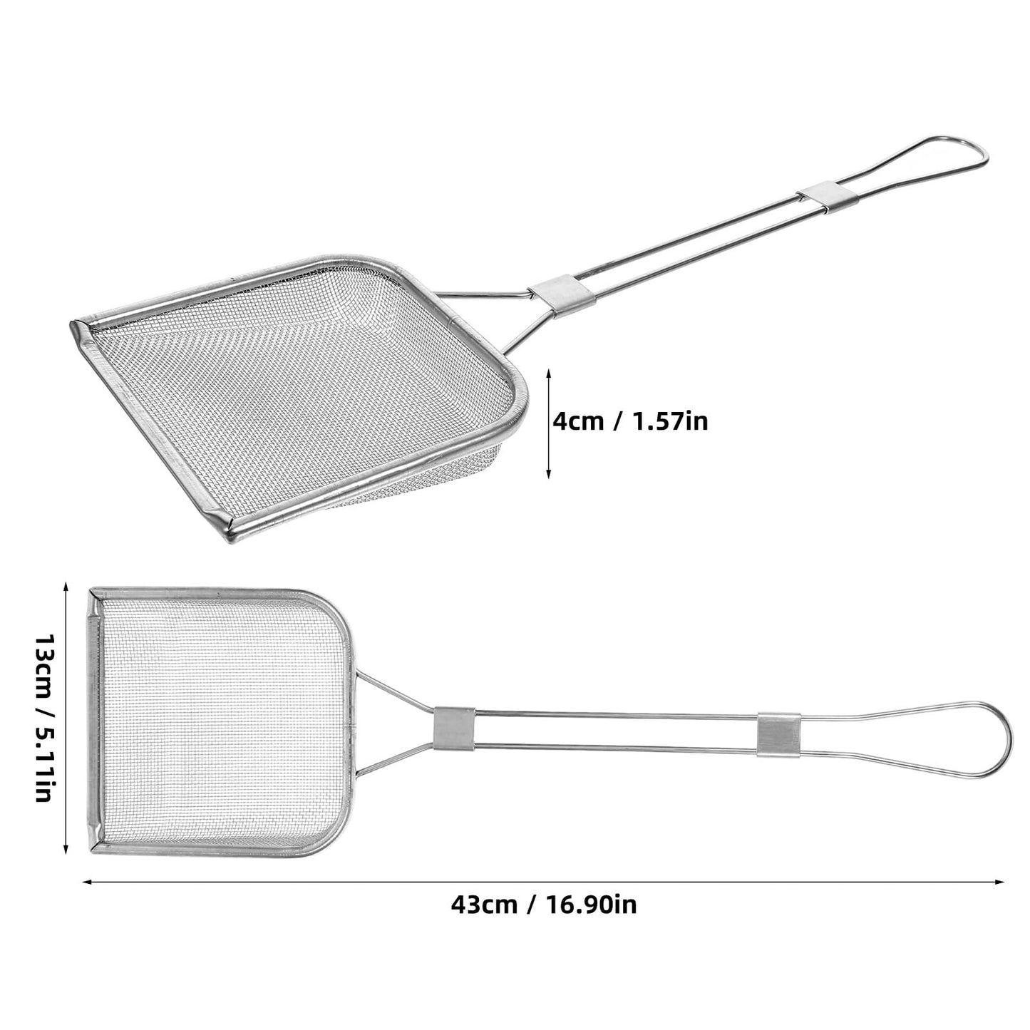 STOBAZA Fine Mesh Skimmer Spoon for Hot Pot and Frying Stainless Steel Fat Skimmer with Long Handle and Hanging Hole Food Strainer for French Fries Poached Eggs Vegetables and Meat 16.92 X 5.11 Inch