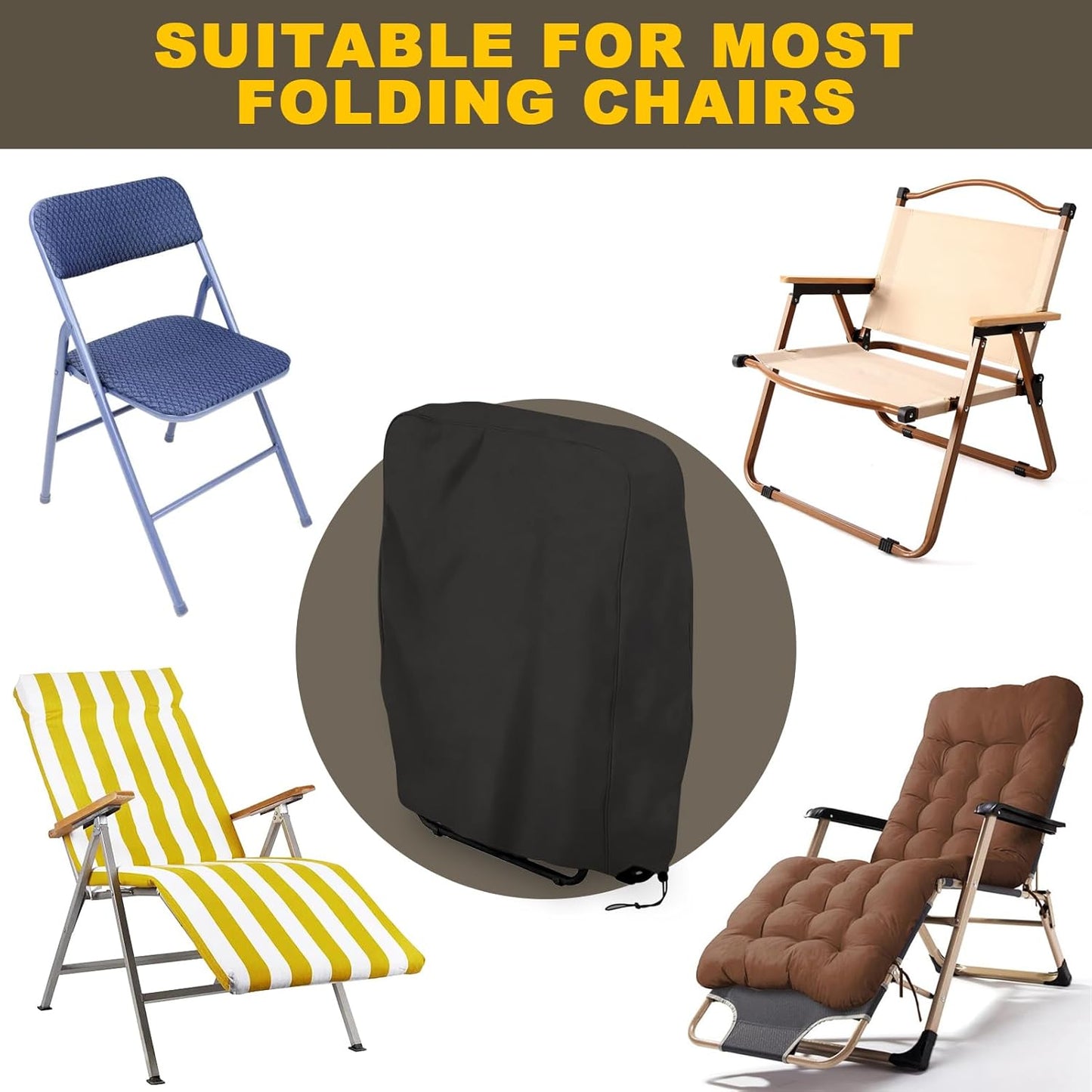Fun Gift 420D Resistant(32.3'' 36.7'x 8.3')-Black Outdoor Folding Chair Covers, Oxford Cloth Zero Gravity Chair Covers