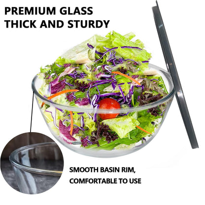 5 Quart Deep Big Glass Bowl with Lid,10 Inch Large Glass Mixing Bowl for Sourdough Bread Kitchen Salad Bread Storage, For Prepping, Marinating & Brining Kimch