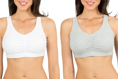 Fruit of the Loom Women's Sport Bra with Cookies , White/Heather Grey, 44(Pack of 2)