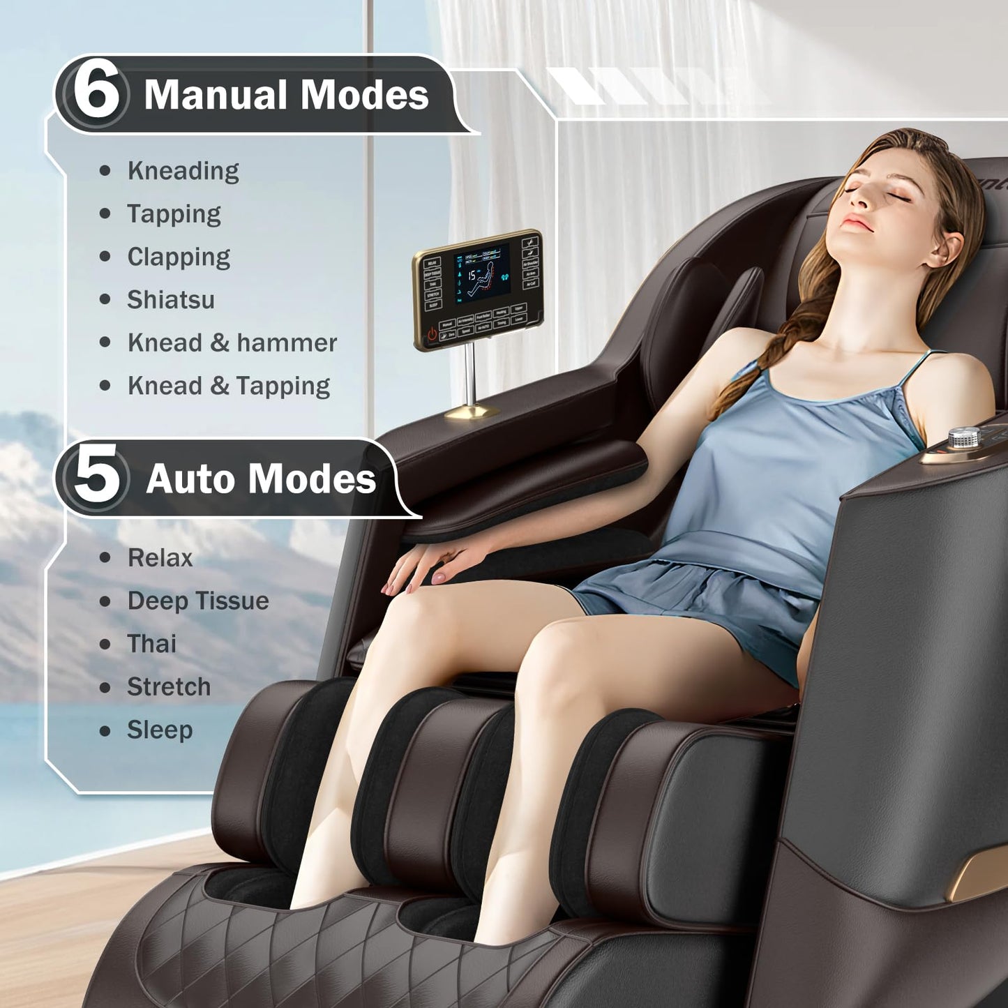 Culanta Massage Chair Full Body, Zero Gravity SL-Track Shiatsu Massage Recliner Chair with Body Scan, Airbags, Foot Rollers, Deep Yoga Stretch, Heating (U1-Brown)