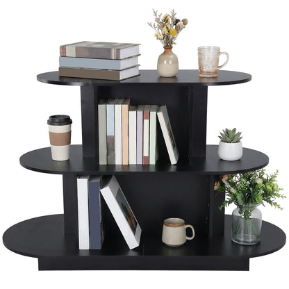 3 Tier Wooden Oval Display Table Modern Standing Display Riser Shelf Retail Table for Stores Vendor Events 55in W x 23.6in D x 35in H