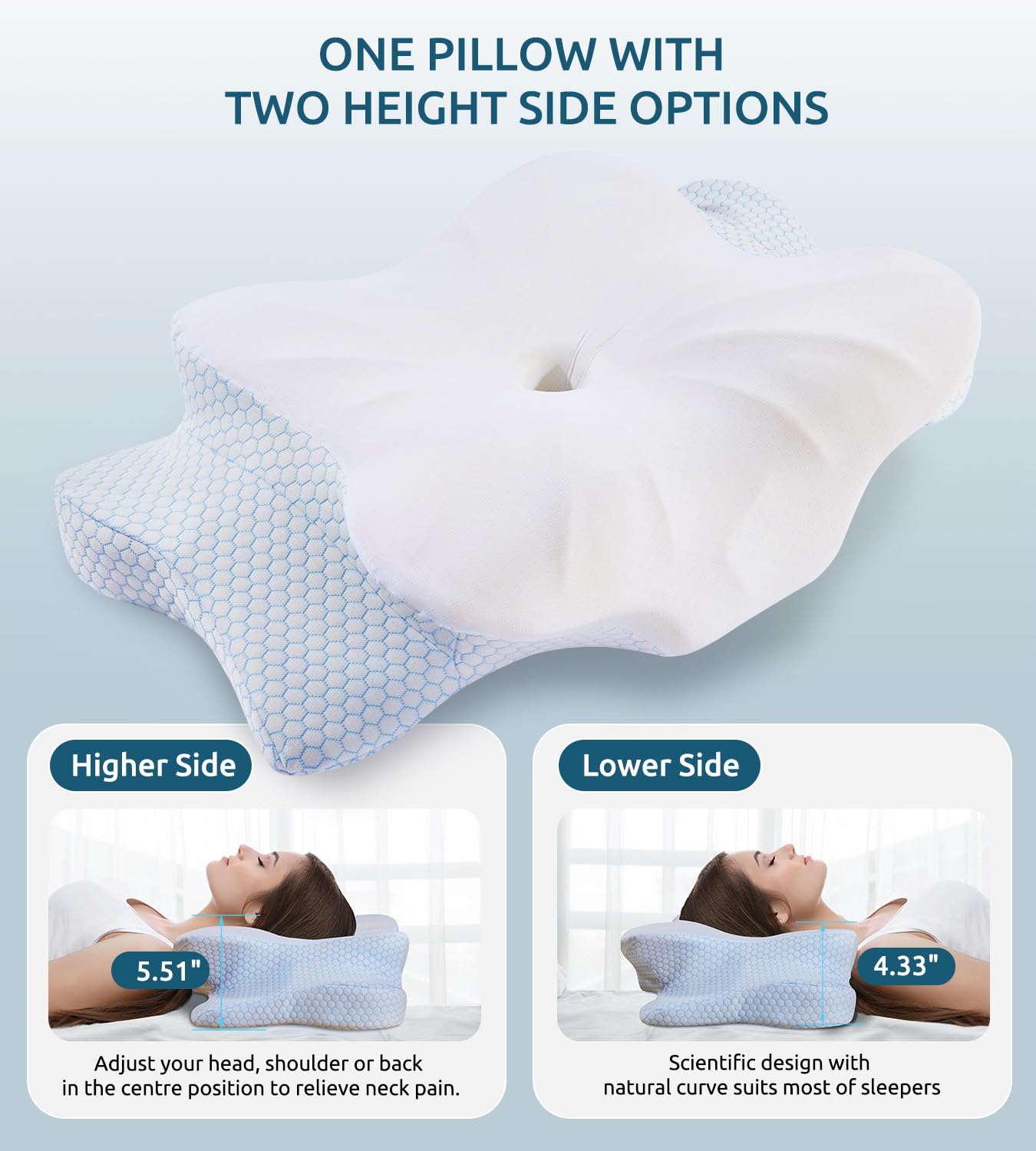 Cervical Pillow for Neck and Shoulder, Ergonomic Contour Memory Foam Pillows for Sleeping, Cooling Neck Support Pillow for Back Stomach Side Sleeper Dark Grey