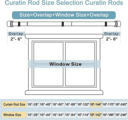 Byondeth Curtain Rods - Adjustable 16 to 144 Inches | 1 Inch Diameter | Black Aluminum Finials