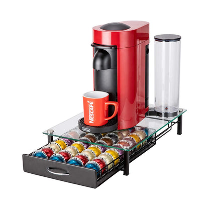 FlagShip for Nespresso Pod Holder Drawer Coffee Pod Organizer for Nespresso Capsule Holder Crystal Tempered Glass Storage Tray (40 Vertuo Pods Capacity)