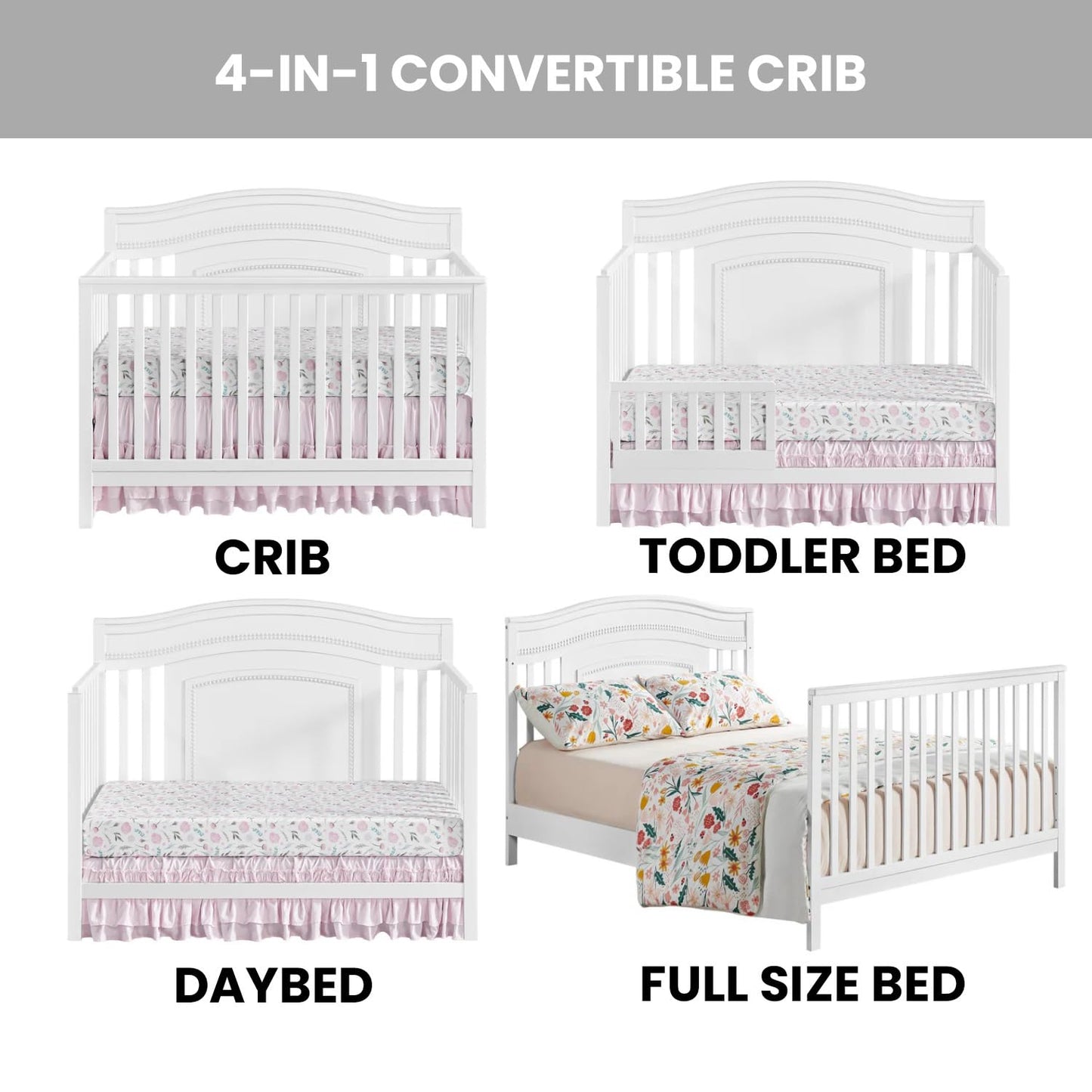 Oxford Baby Briella 4-in-1 Convertible Baby Crib, White, GreenGuard Gold Certified